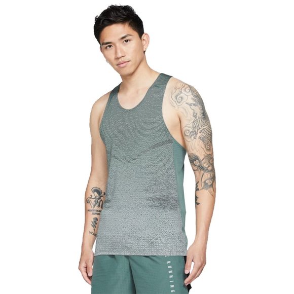 Nike Run Division Pinnacle Men's Running Gym Tank Top Vest Green Hasta Large - Picture 2 of 12